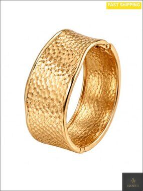 Hammered Texture Wide Cuff Bracelet Hinged Bangle Statement Jewelry